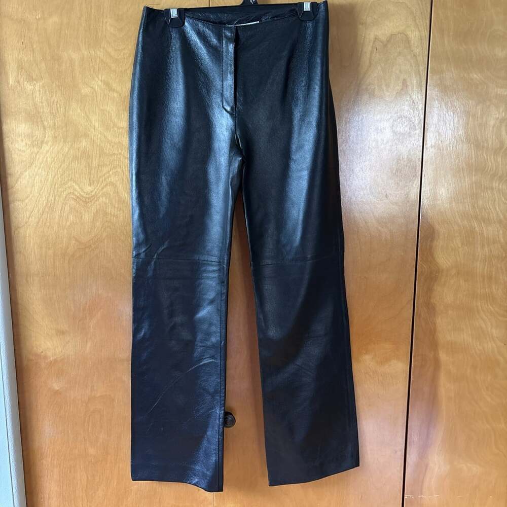 Newport News Easy Style Genuine Leather Pants G5423 Wide Straight Leg Women's 8
